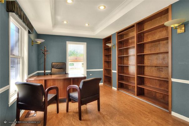 Home Office, Interior, Recessed Lighting, Wood Texture Flooring
