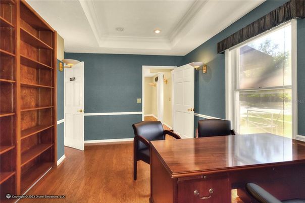 Home Office, Interior, Recessed Lighting, Wood Texture Flooring