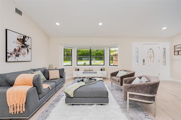 Interior, Living room, Recessed Lighting, Wood Texture Flooring
