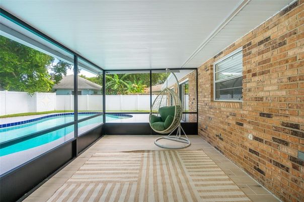 Interior, Pool, Stone Walls, Sun Room, Wood Texture Flooring