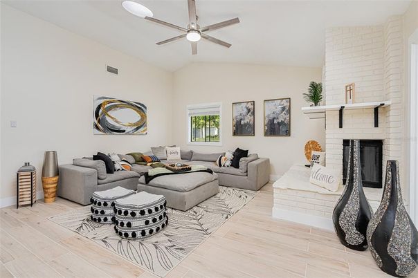 Fireplace, Interior, Living room, Stone Walls, Wood Texture Flooring
