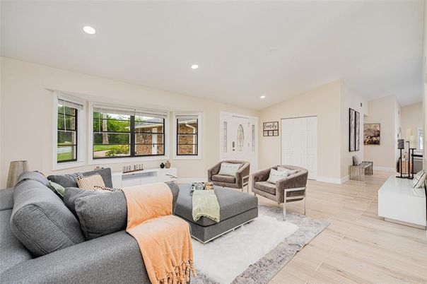 Interior, Living room, Recessed Lighting, Wood Texture Flooring
