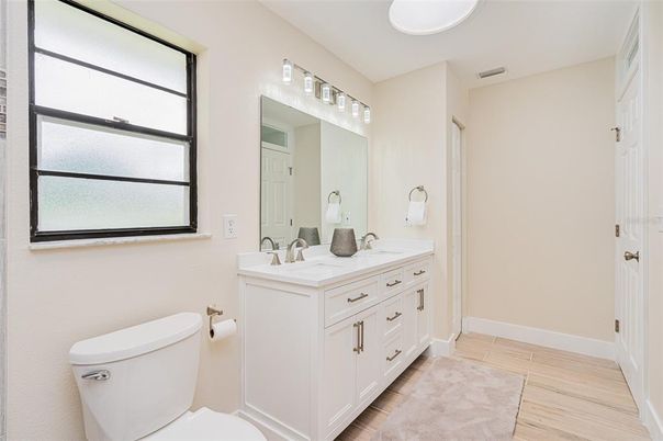 Bathroom, Dual Sink Vanities, Interior, Wood Texture Flooring