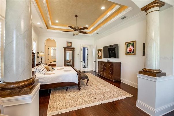 Bedroom, Interior, Recessed Lighting, Wood Texture Flooring