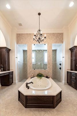 Bathroom, Chandelier, Interior, Recessed Lighting