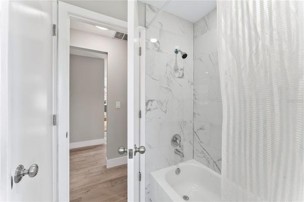 Bathroom, Interior, Marble Walls, Wood Texture Flooring