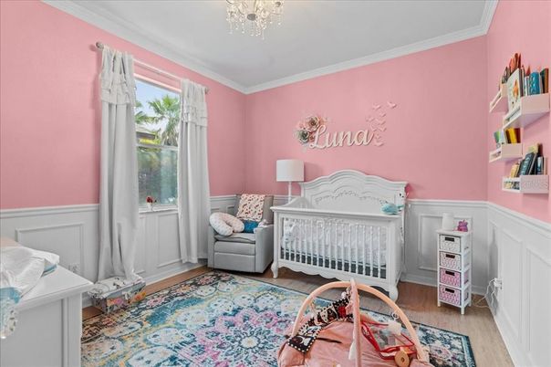 Bedroom, Chandelier, Interior, Wood Texture Flooring