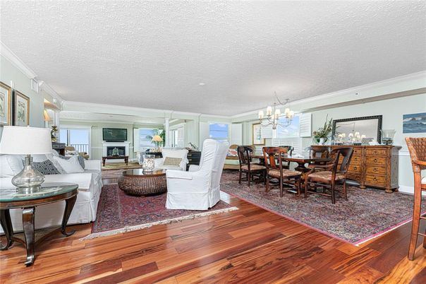 Chandelier, Dining room, Fireplace, Interior, Living room, Wood Texture Flooring