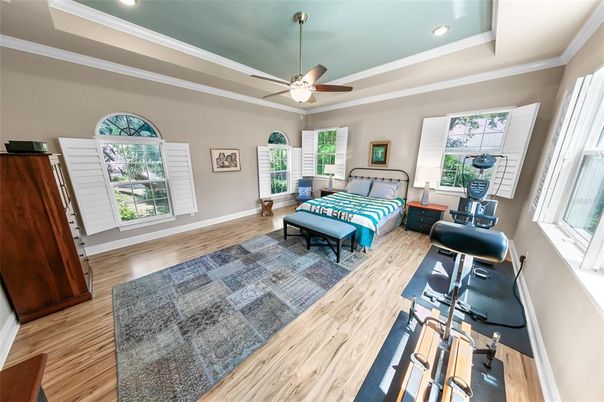 Bedroom, Interior, Recessed Lighting, Wood Texture Flooring