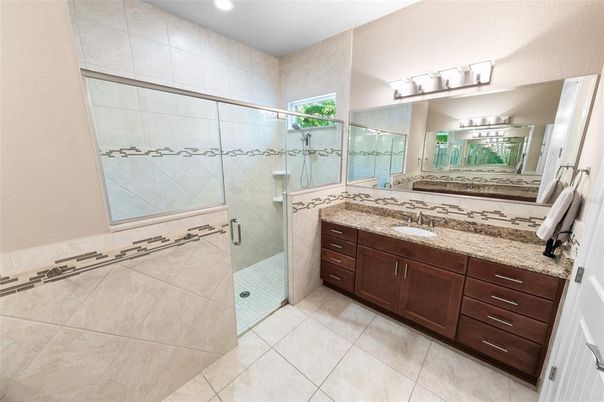 Bathroom, Dual Sink Vanities, Glass Shower, Interior, Recessed Lighting