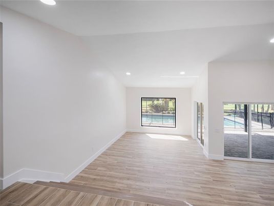 Empty room, Interior, Recessed Lighting, Wood Texture Flooring