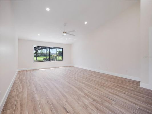 Empty room, Interior, Recessed Lighting, Wood Texture Flooring