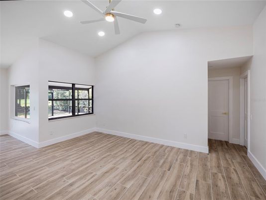 Empty room, Interior, Recessed Lighting, Wood Texture Flooring