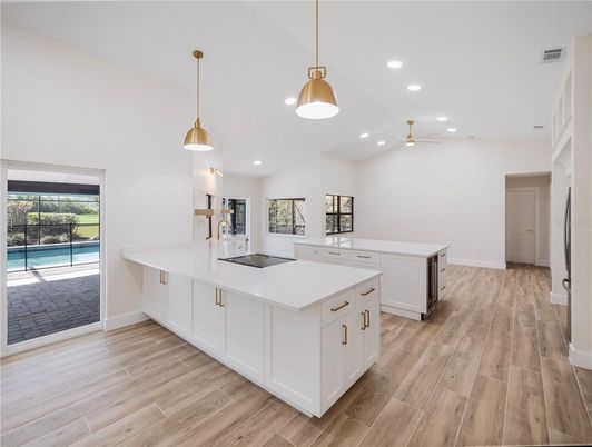 Interior, Kitchen, Pendant Lights, Recessed Lighting, Wood Texture Flooring