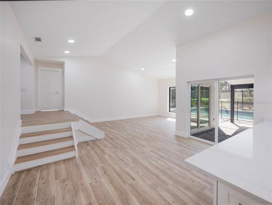 Empty room, Interior, Recessed Lighting, Wood Texture Flooring