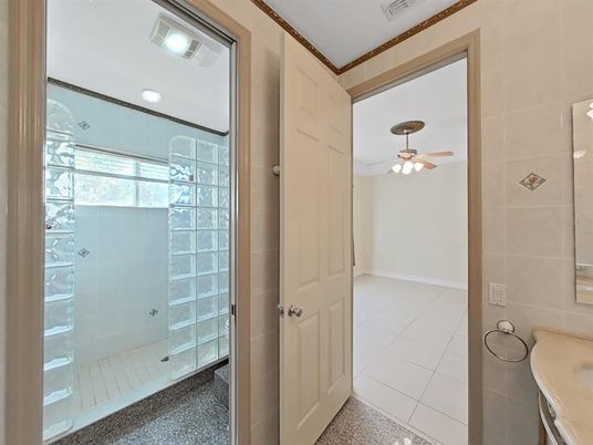 Bathroom, Glass Shower, Interior, Recessed Lighting