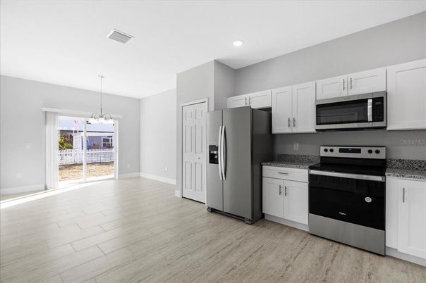 Chandelier, Interior, Kitchen, Pendant Lights, Recessed Lighting, Wood Texture Flooring
