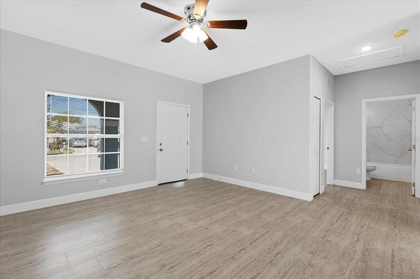 Empty room, Interior, Marble Walls, Recessed Lighting, Wood Texture Flooring