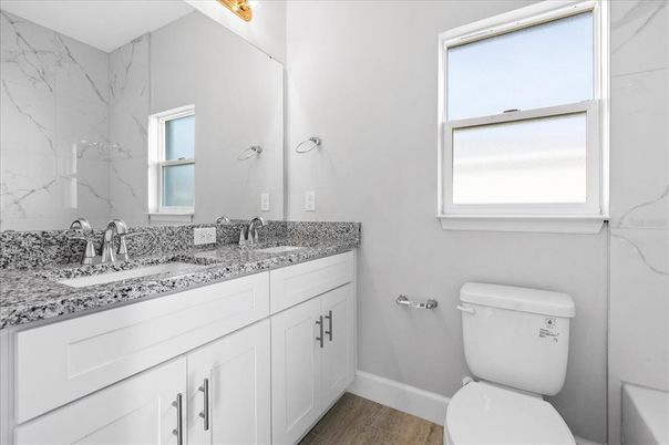 Bathroom, Interior, Marble Walls, Wood Texture Flooring