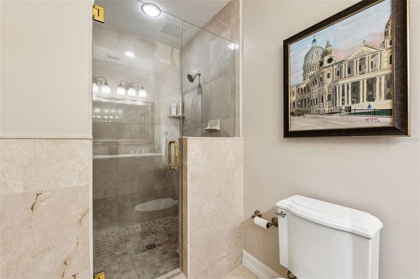Bathroom, Glass Shower, Interior, Recessed Lighting