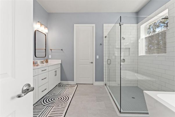 Bathroom, Dual Sink Vanities, Glass Shower, Interior