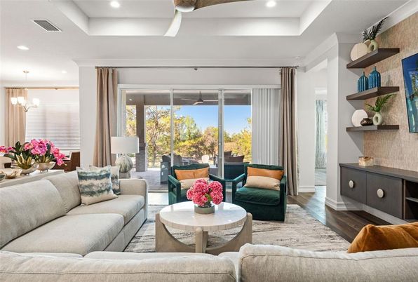 Interior, Living room, Pendant Lights, Recessed Lighting, Wood Texture Flooring