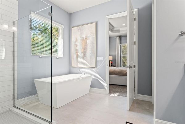 Bathroom, Free Standing Baths, Glass Shower, Interior, Recessed Lighting