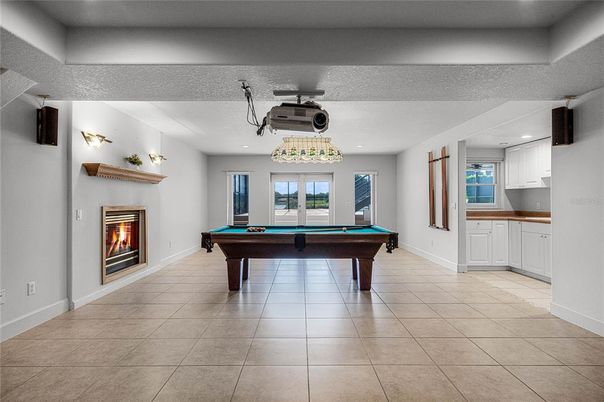 Billiard Table, Fireplace, Game Room, Interior, Pendant Lights, Recessed Lighting