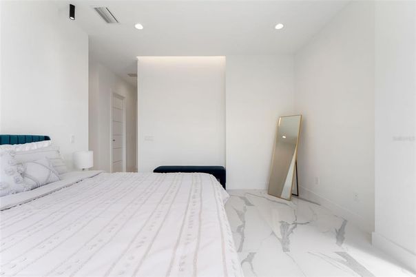 Bedroom, Interior, Marble, Recessed Lighting