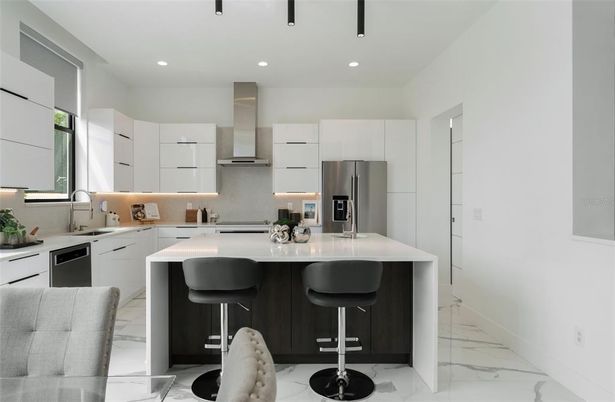 Interior, Kitchen, Marble, Recessed Lighting, Stainless Steel Appliances