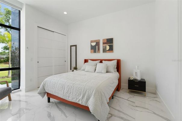 Bedroom, Interior, Marble, Recessed Lighting