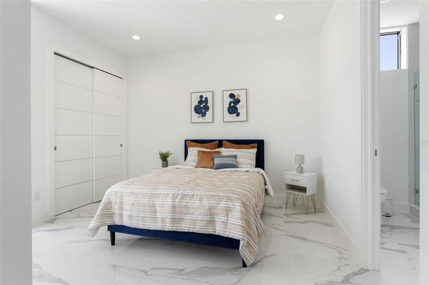 Bedroom, Interior, Marble, Recessed Lighting