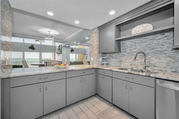 Dining room, Interior, Kitchen, Recessed Lighting, Stainless Steel Appliances, Wood Texture Flooring