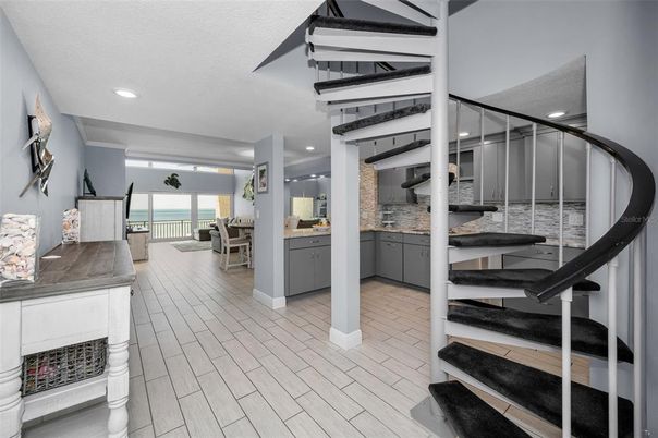 Dining room, Interior, Kitchen, Recessed Lighting, Water, Wood Texture Flooring