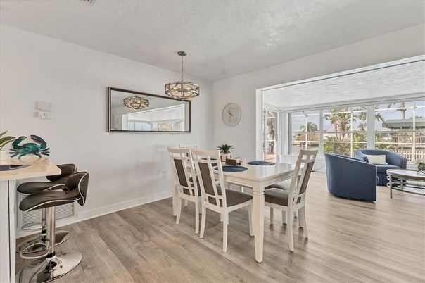 Dining room, Interior, Pendant Lights, Wood Texture Flooring