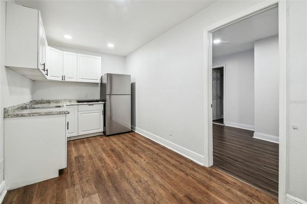 Interior, Kitchen, Recessed Lighting, Wood Texture Flooring
