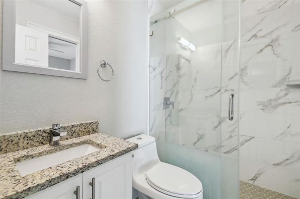 Bathroom, Glass Shower, Interior, Marble Walls
