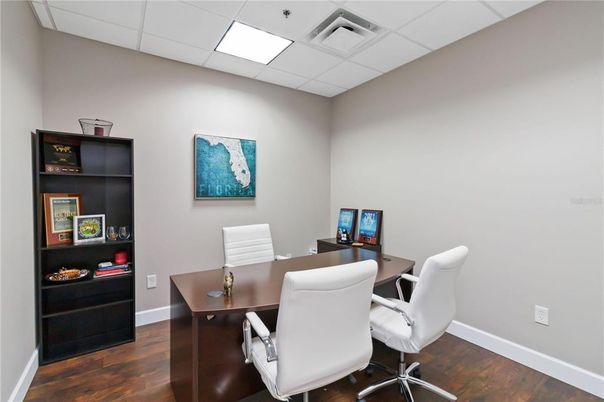 Home Office, Interior, Recessed Lighting, Wood Texture Flooring