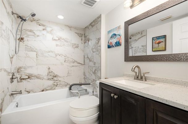 Bathroom, Interior, Marble Walls, Recessed Lighting