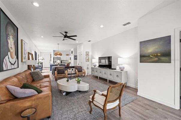 Interior, Kitchen, Living room, Pendant Lights, Recessed Lighting, Wood Texture Flooring
