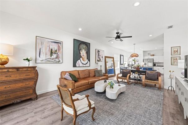 Interior, Kitchen, Living room, Pendant Lights, Recessed Lighting, Stainless Steel Appliances, Wood Texture Flooring