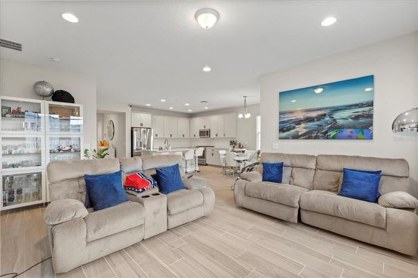 Dining room, Interior, Kitchen, Living room, Pendant Lights, Recessed Lighting, Stainless Steel Appliances, Wood Texture Flooring