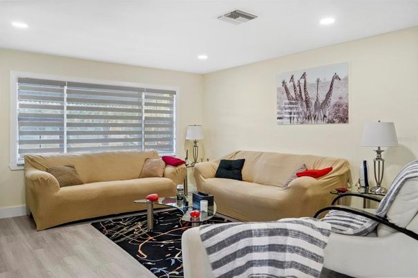 Interior, Living room, Recessed Lighting, Wood Texture Flooring