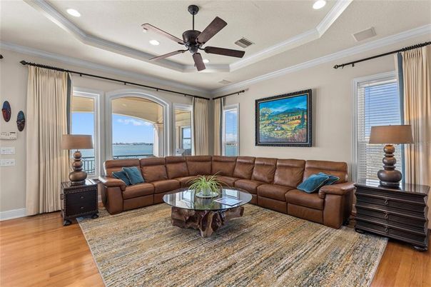 Interior, Living room, Recessed Lighting, Water, Wood Texture Flooring