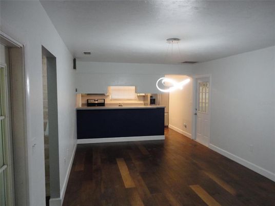 Interior, Kitchen, Pendant Lights, Stainless Steel Appliances, Wood Texture Flooring
