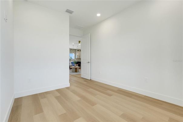 Empty room, Interior, Pendant Lights, Recessed Lighting, Wood Texture Flooring