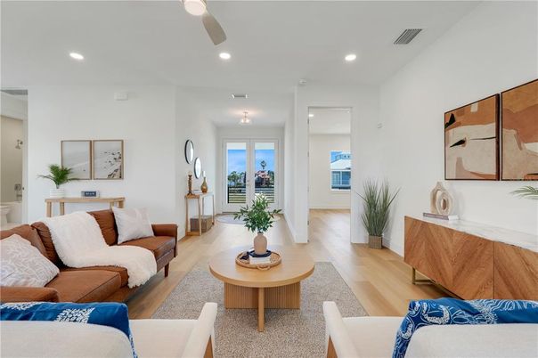 Interior, Living room, Recessed Lighting, Wood Texture Flooring
