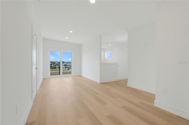 Empty room, Interior, Recessed Lighting, Wood Texture Flooring