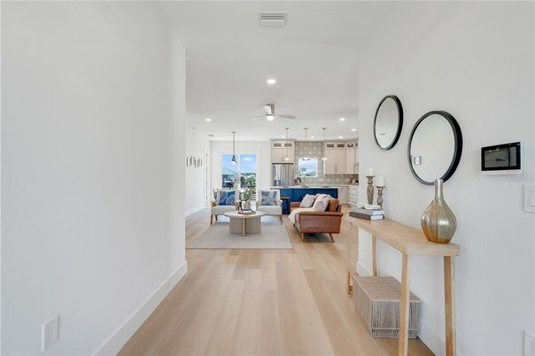 Dining room, Interior, Kitchen, Living room, Pendant Lights, Recessed Lighting, Wood Texture Flooring