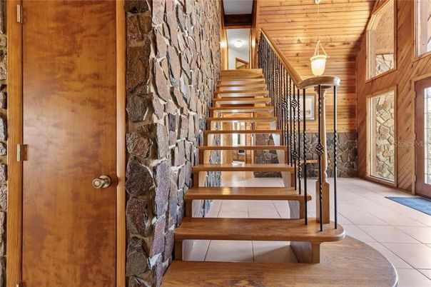 Interior, Pendant Lights, Stone Walls, Wooden Ceilings, Wooden Walls
